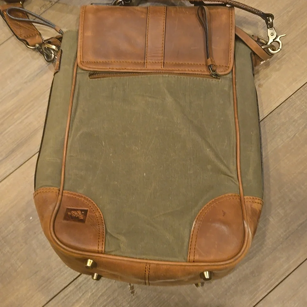 Canvas & Leather Wine Bottle Carrier Crossbody Bag Rustic Travel Picnic Tote